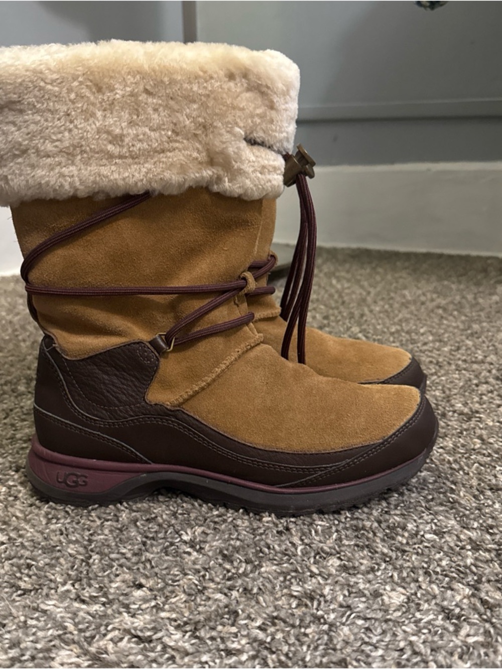 UGG Women's Tan and Brown Suede Shearling-Lined Winter Boots
